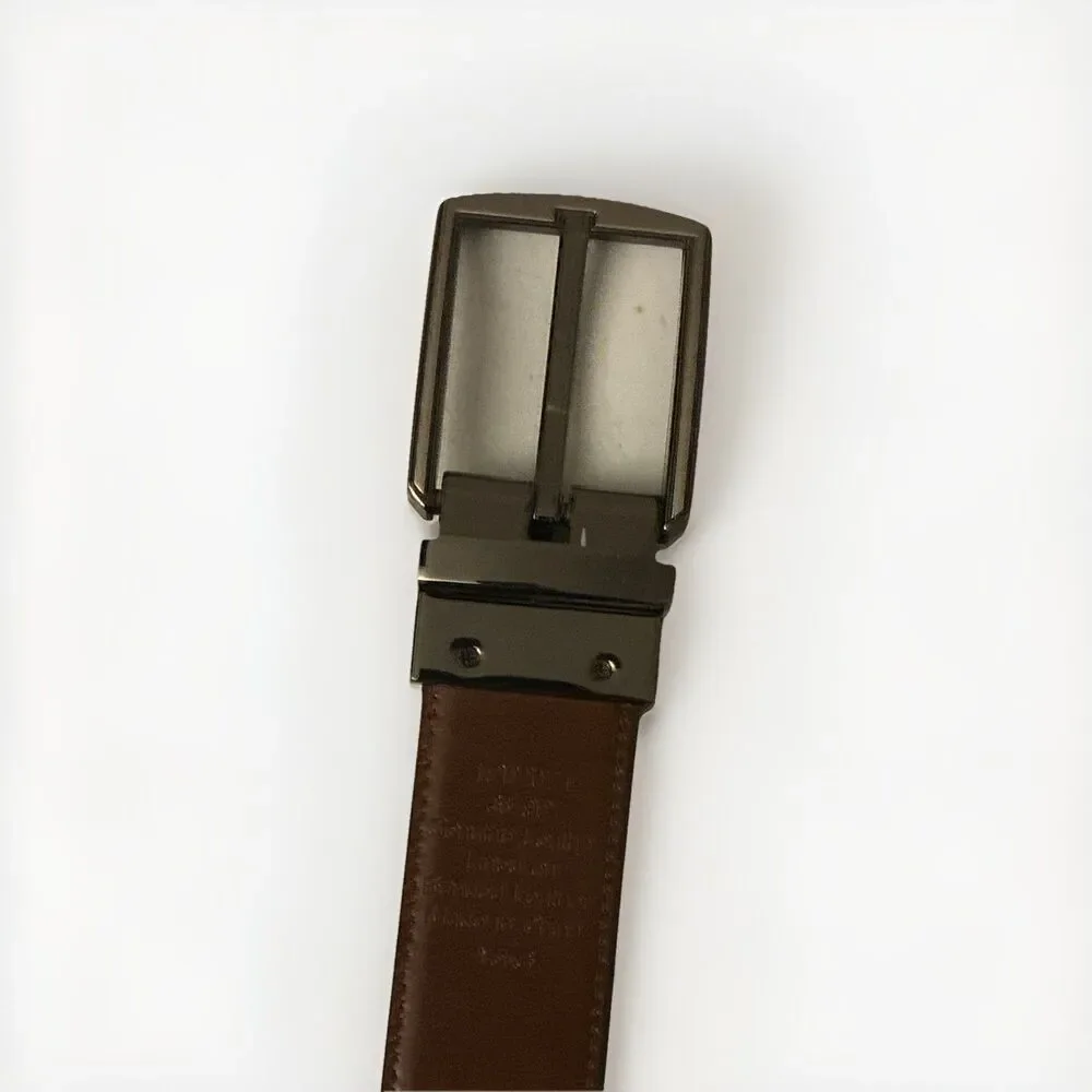 Perry‎ Ellis Men’s Dress Belt Black/Brown 35/90 Reversible Logo Metal Buckle